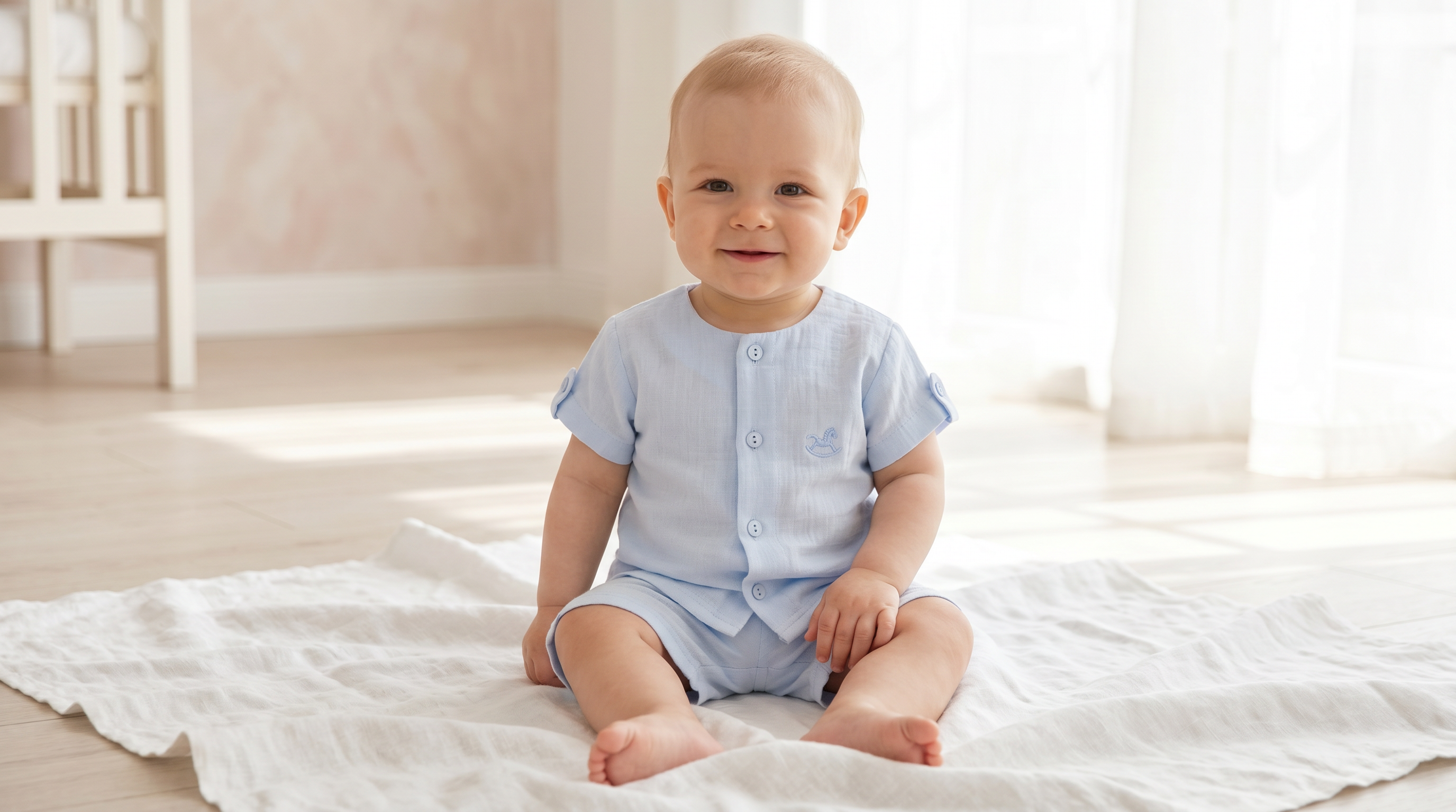 Maattabel per merk: tweedelig kinderset in babyblauw