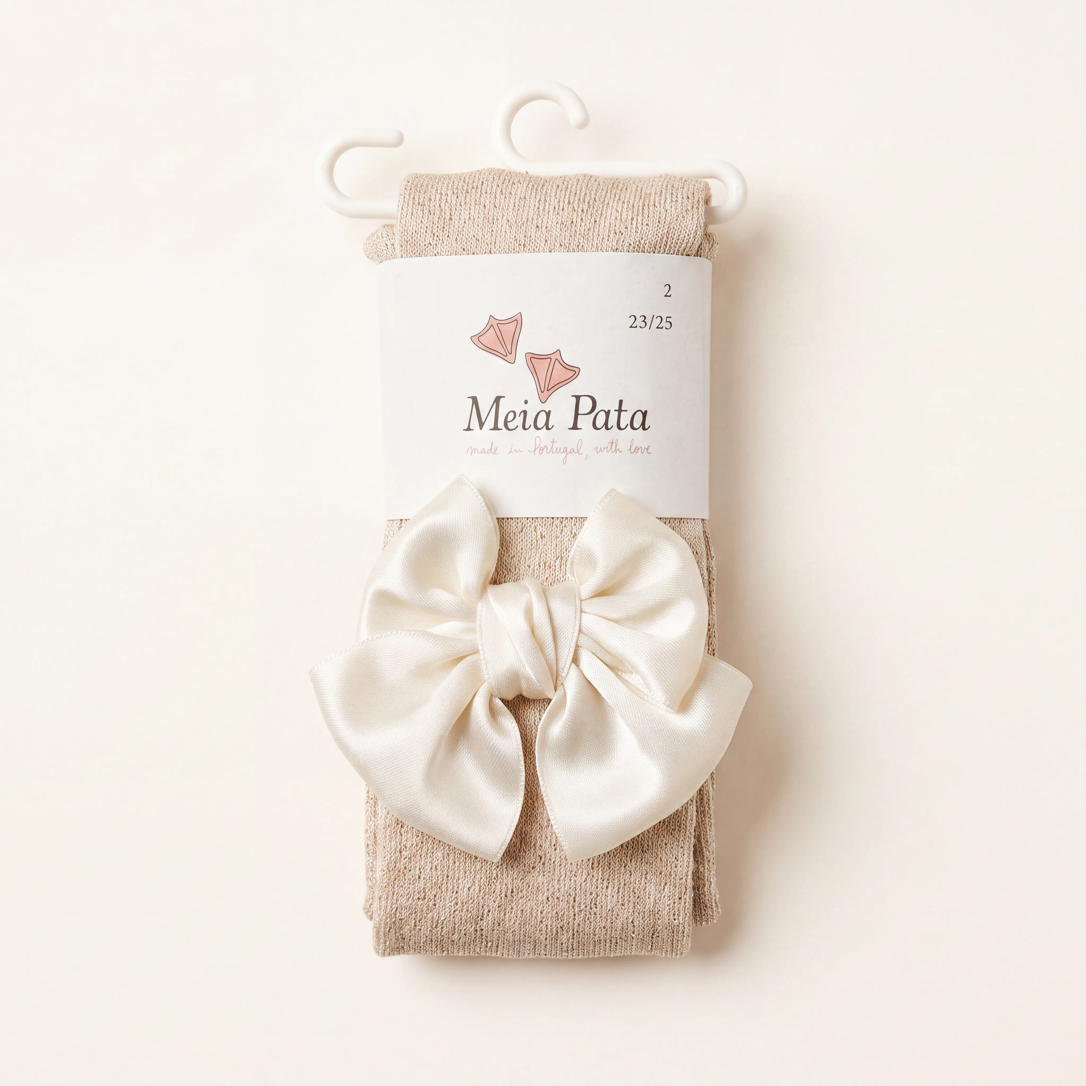 Meia Pata glittermaillot in ivory lurex voor meisjes met dubbele satijnen strik