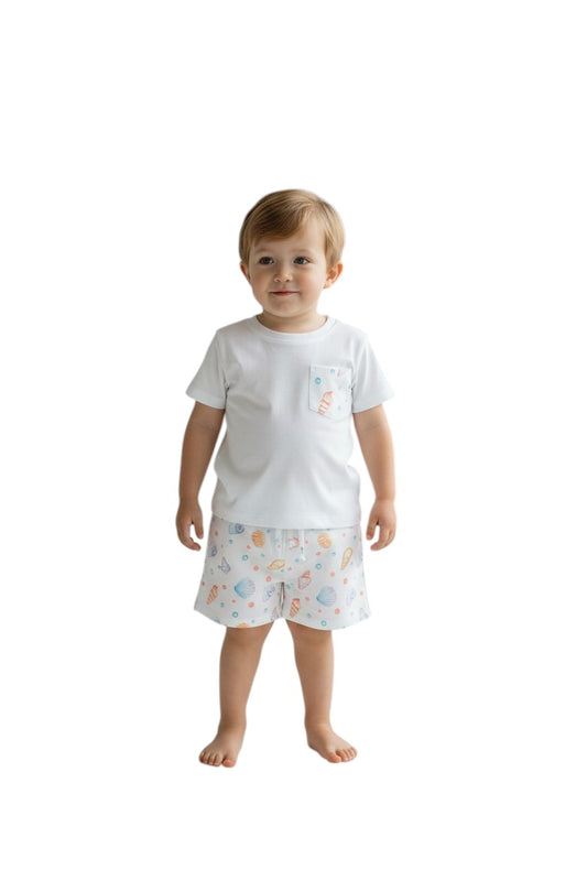 Meia Pata jongens zwembroek Seashell met zomerse schelpenprint en comfortabele pasvorm