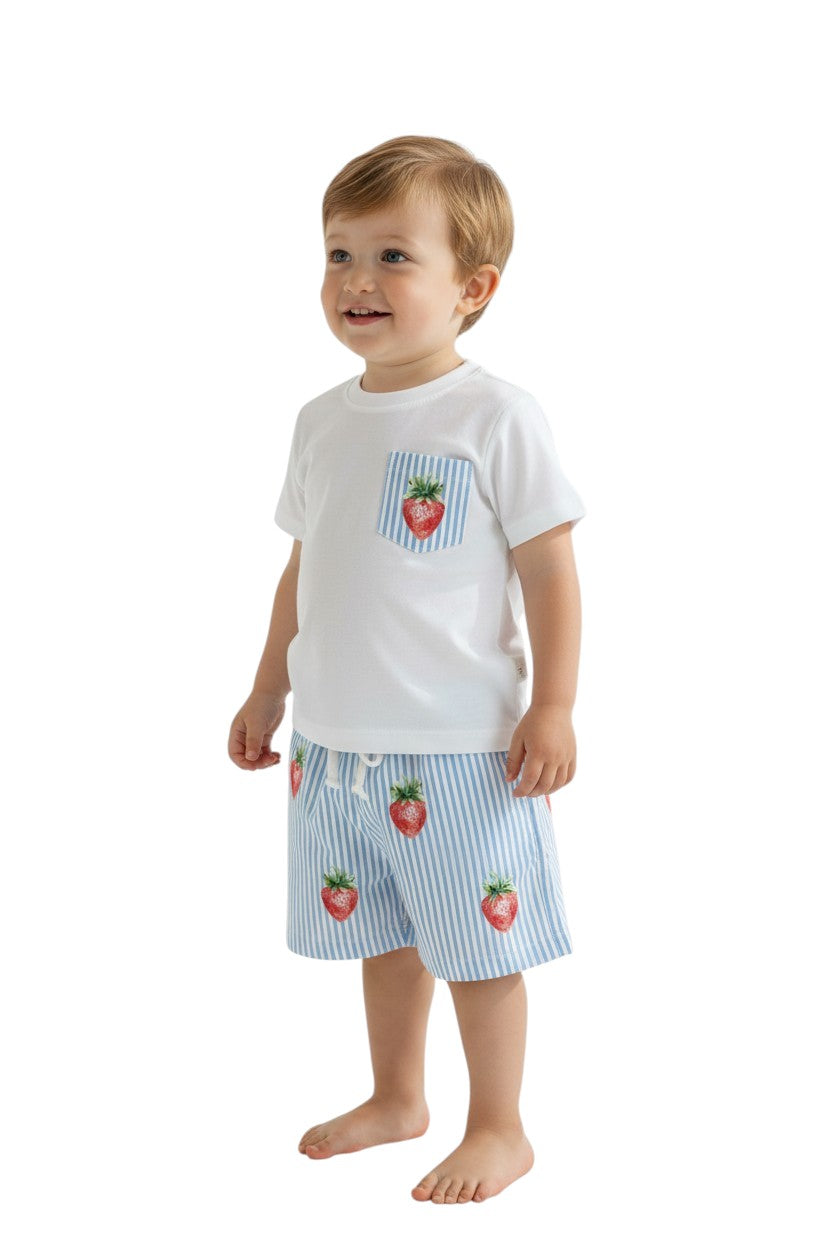 Meia Pata zwembroek jongens Strawberries — sfeershot met bijpassend shirt