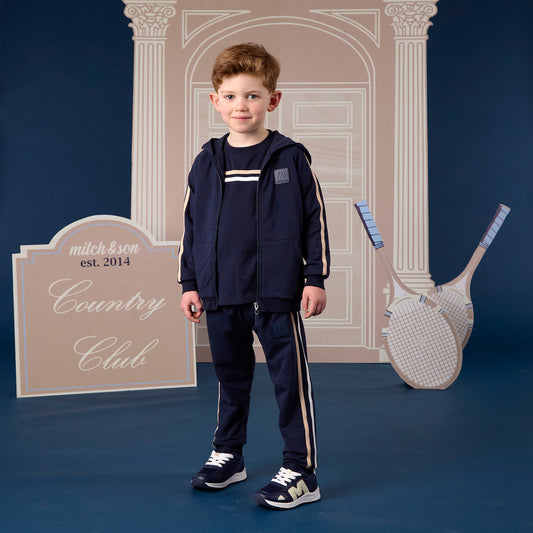 Mitch & Son 2-delige outfit jongens met donkerblauw trainingspak en T-shirt