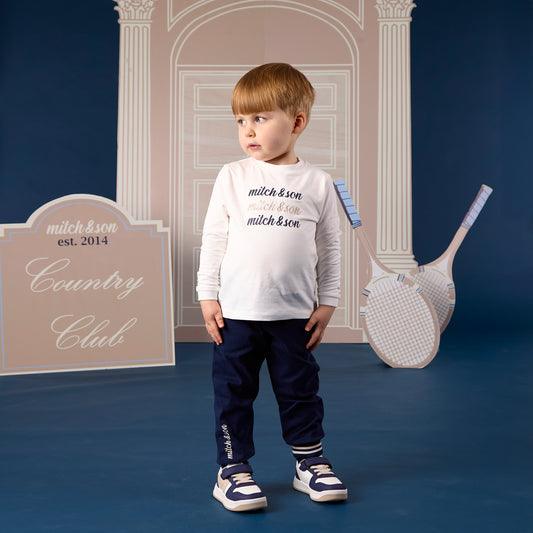 Longsleeve Sutton beige uit de 3-delige Mitch & Son donkerblauwe outfit