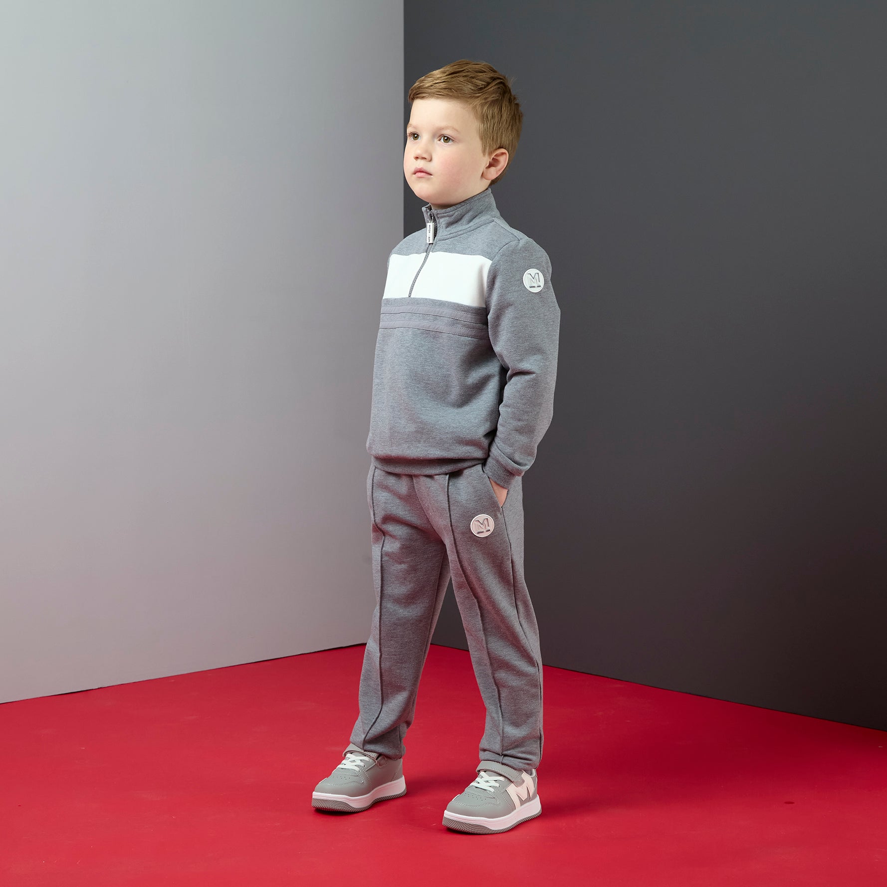 Mitch & Son joggingpak met halve rits Tyler Grijs