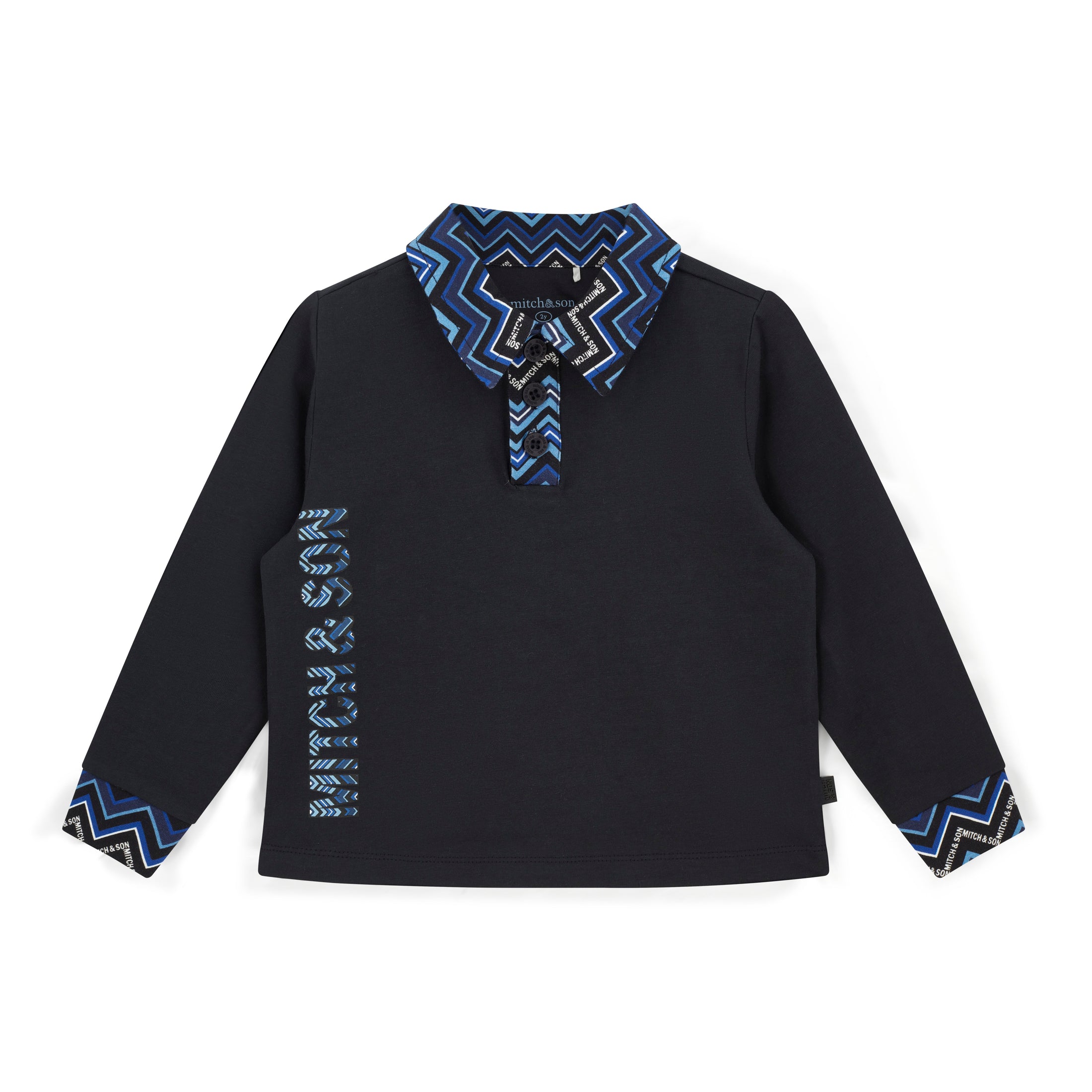 WRIGHT ZigZag Collar Polo Top - Black