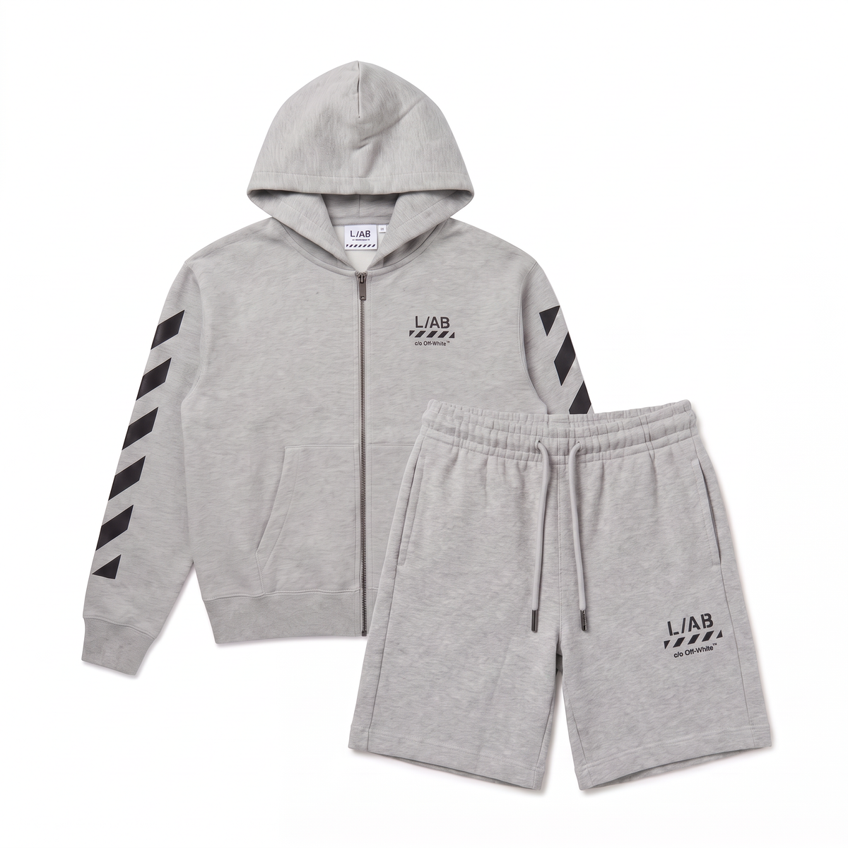 L/AB Off-White Hoody & korte broek grijs, set