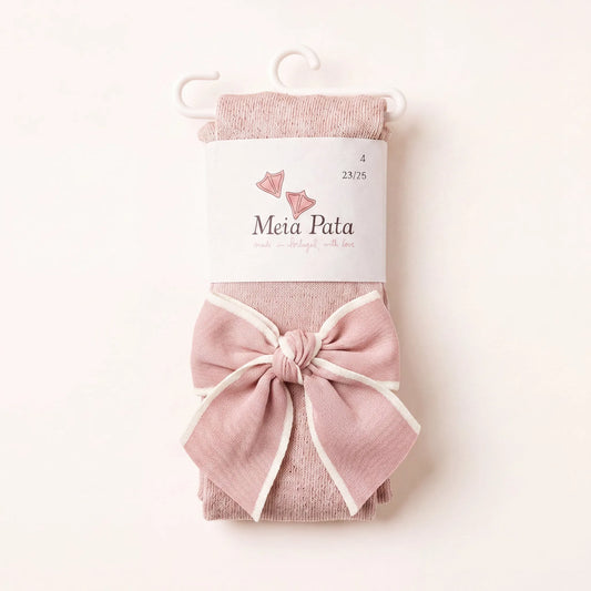 Oudroze Meia Pata maillot voor meisjes met gestreepte grosgrain strik