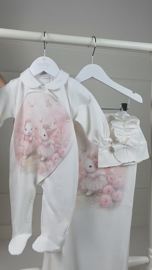 Sofija 3-delige set newborn meisjes Nel Wit/Babyroze